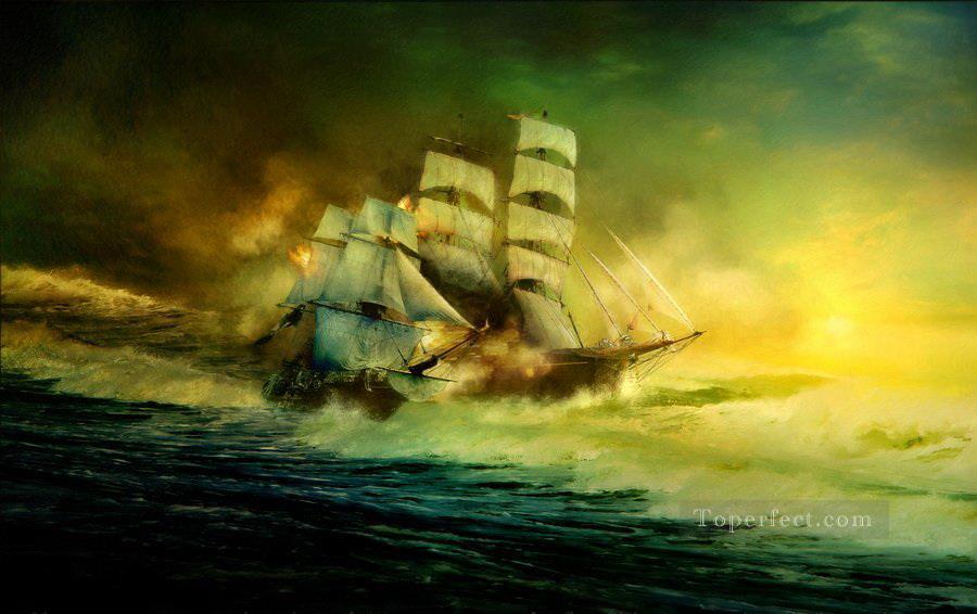Sea Battle by Owll Oil Paintings